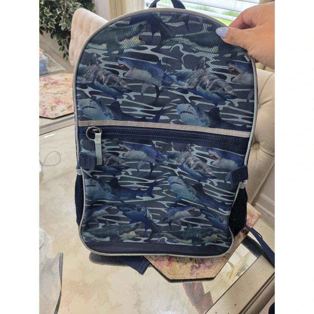 Kids Shark Camo Backpack Navy Blue School Bag with Reflective Safety Strips